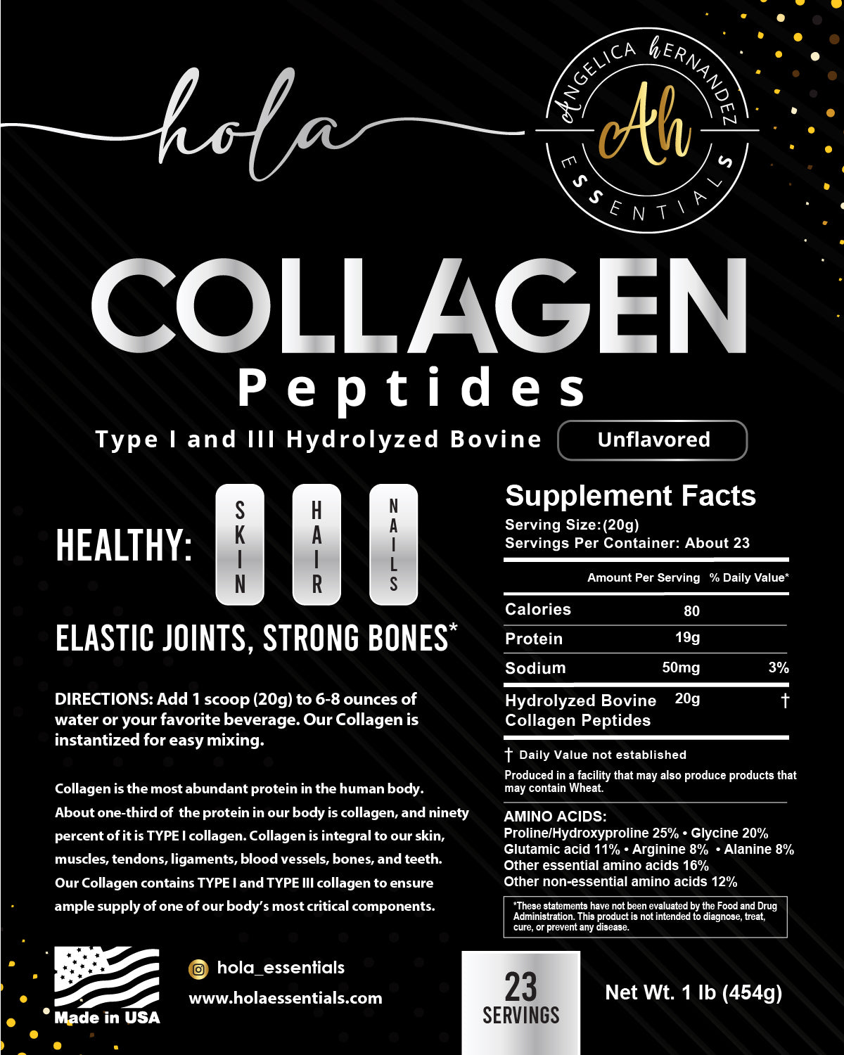 hola COLLAGEN HYDROLYZED PEPTIDES TYPE I & III  UNFLAVORED
