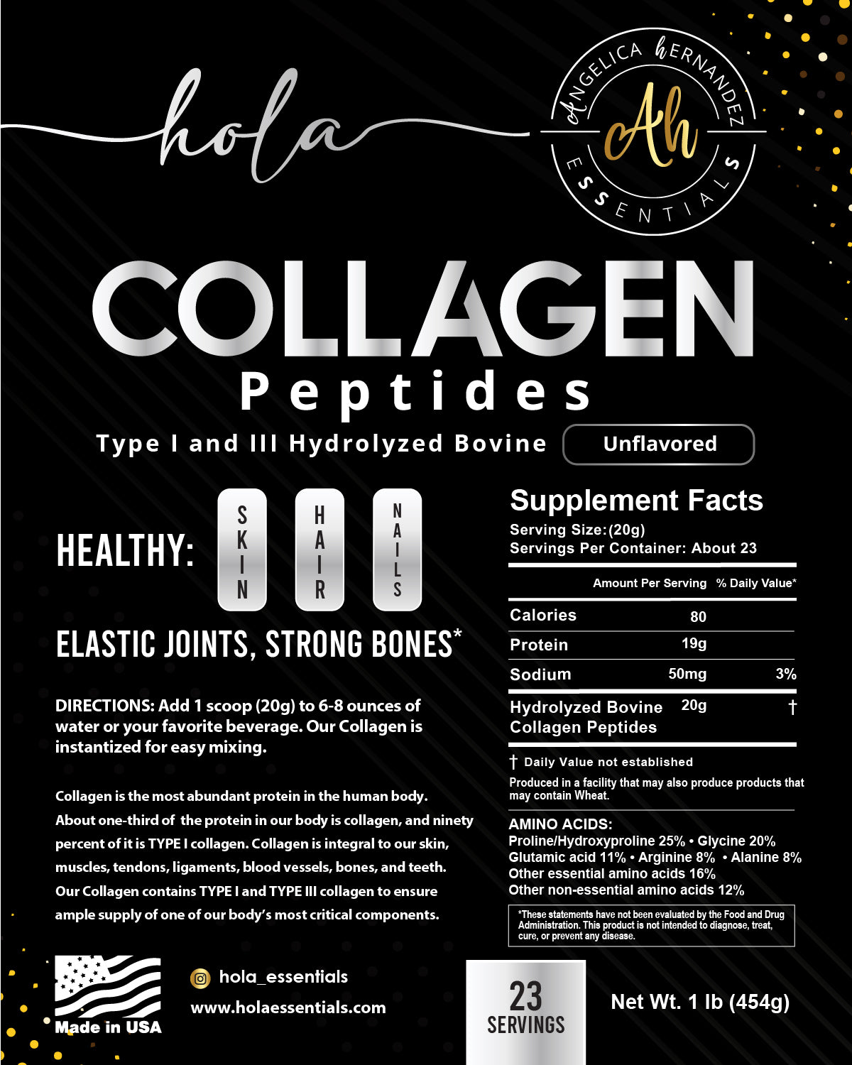 hola COLLAGEN HYDROLYZED PEPTIDES TYPE I & III UNFLAVORED