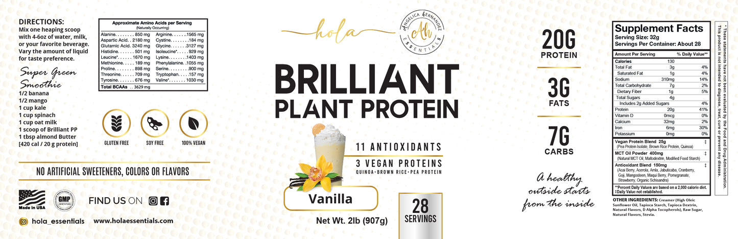 BRILLIANT PLANT BASED PROTEIN (100% VEGAN) holaessentials