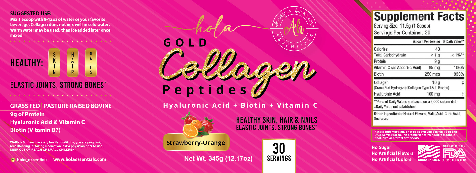 GOLD COLLAGEN PEPTIDES + HYALURONIC ACID + BIOTIN + VITAMIN C (PINK) holaessentials