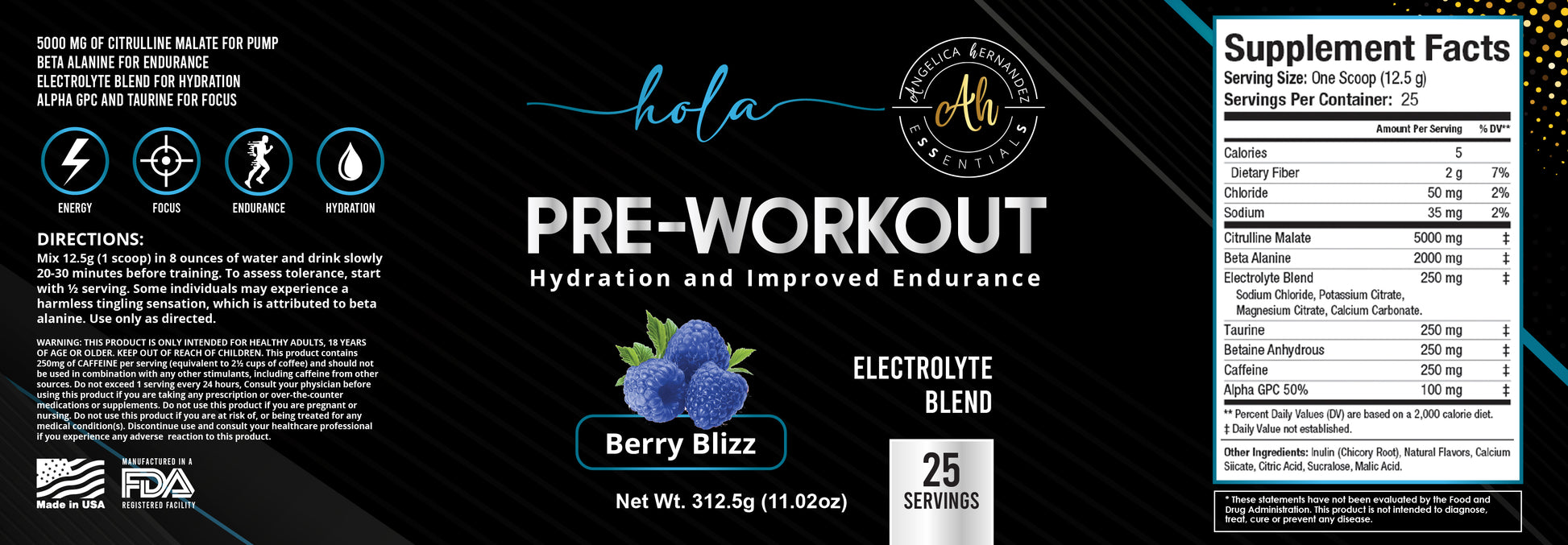 PRE WORK-OUT  BERRY BLIZZ FLAVOR holaessentials